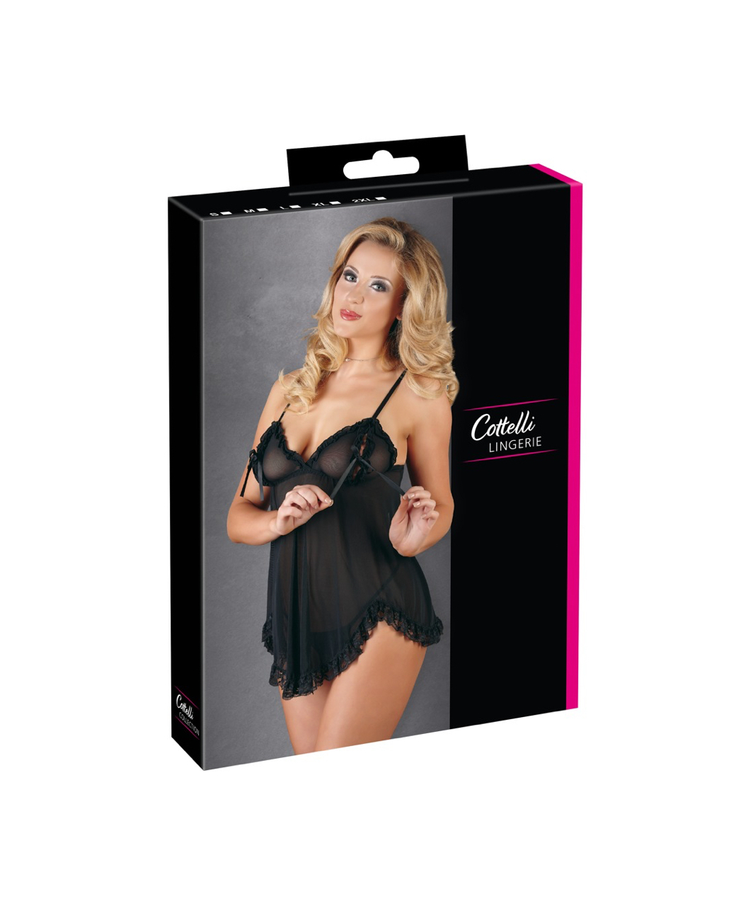 Cottelli Lingerie melns caurspīdīgs babydoll ar kruzuļiem