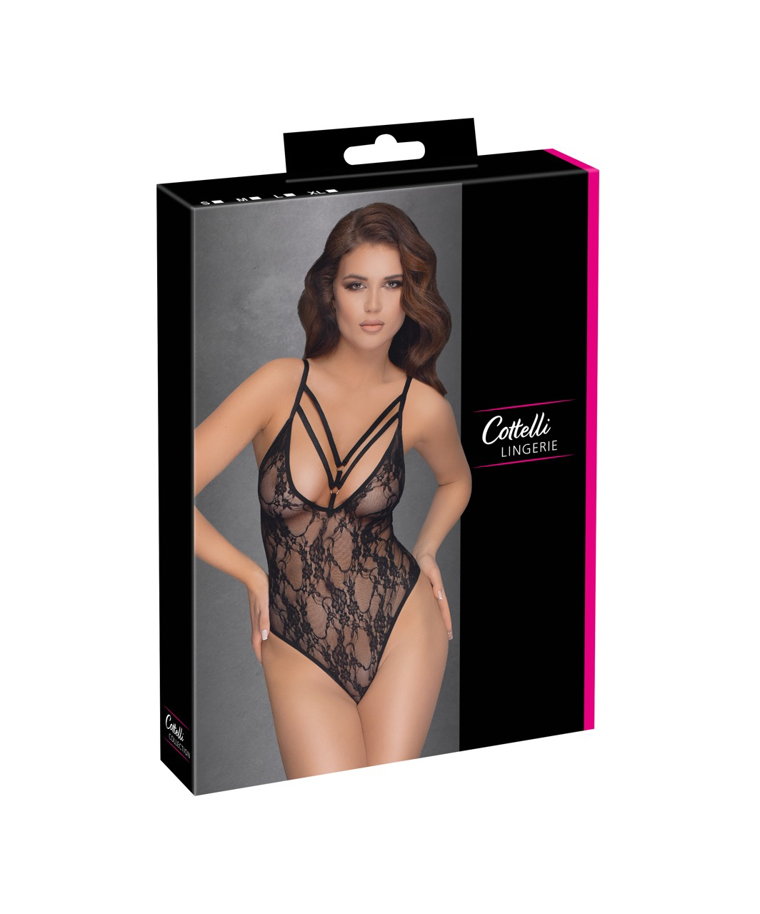 Cottelli Lingerie melns rakstains bodijs ar lencītēm