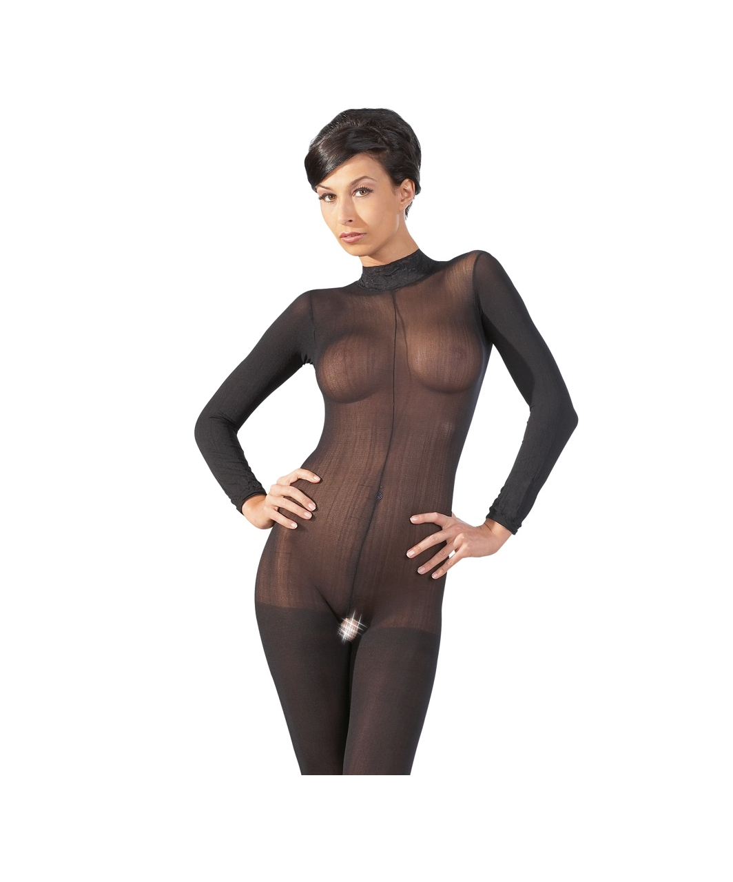 NO:XQSE black sheer mesh crotchless bodystocking