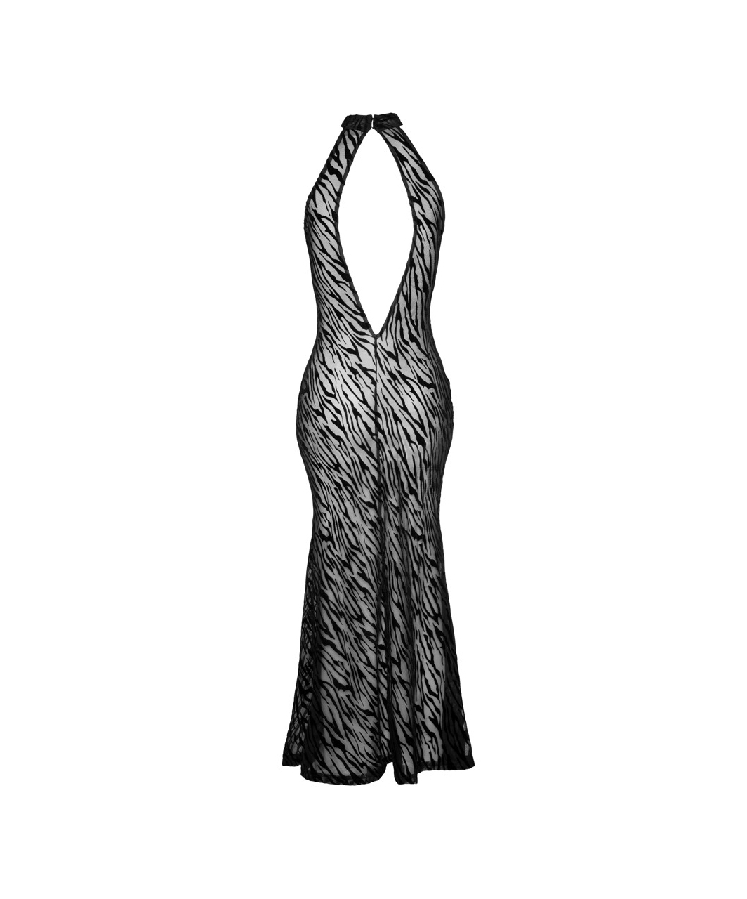 Noir Handmade melna caurspīdīga rakstaina kleita ar šķēlumu