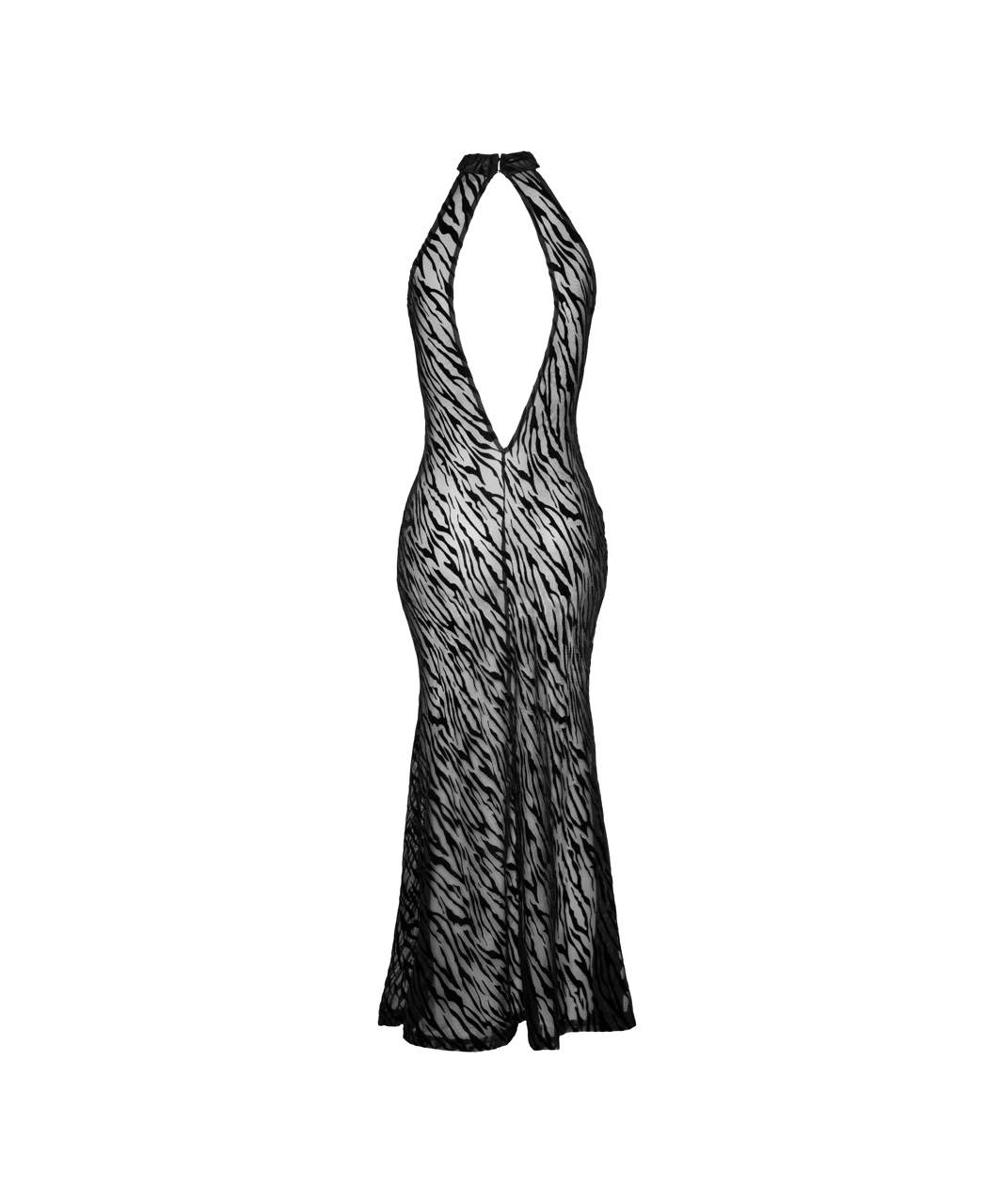 Noir Handmade black sheer mesh dress with flock print