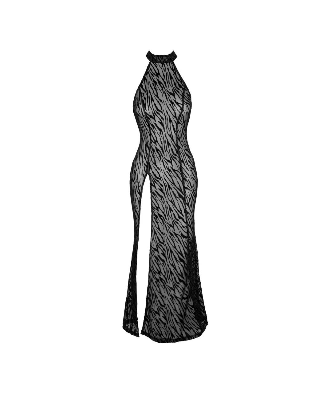 Noir Handmade black sheer mesh dress with flock print