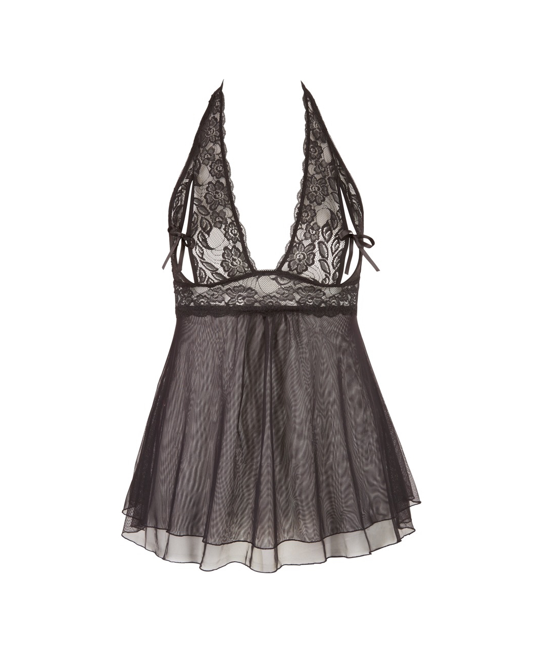 Cottelli Lingerie must läbipaistev tüllist ja pitsist babydoll-kleit