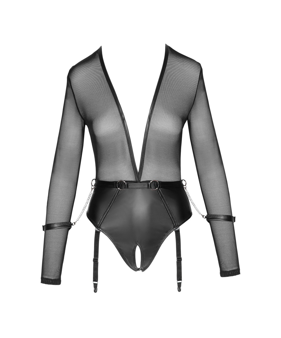 Cottelli Lingerie Bondage black crotchless suspender bodysuit