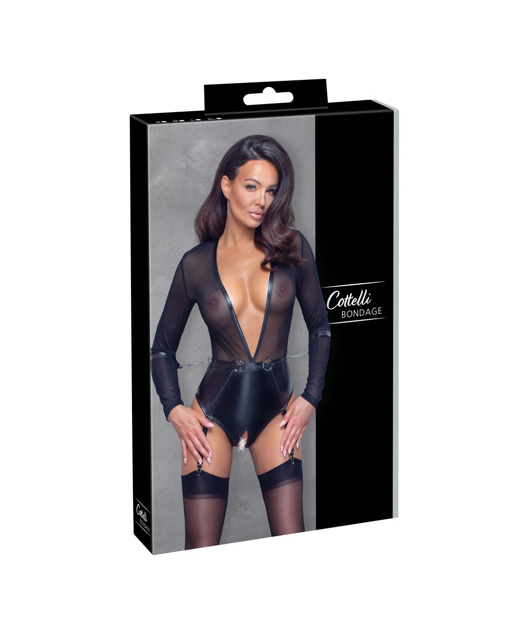 Cottelli Lingerie Bondage black crotchless suspender bodysuit