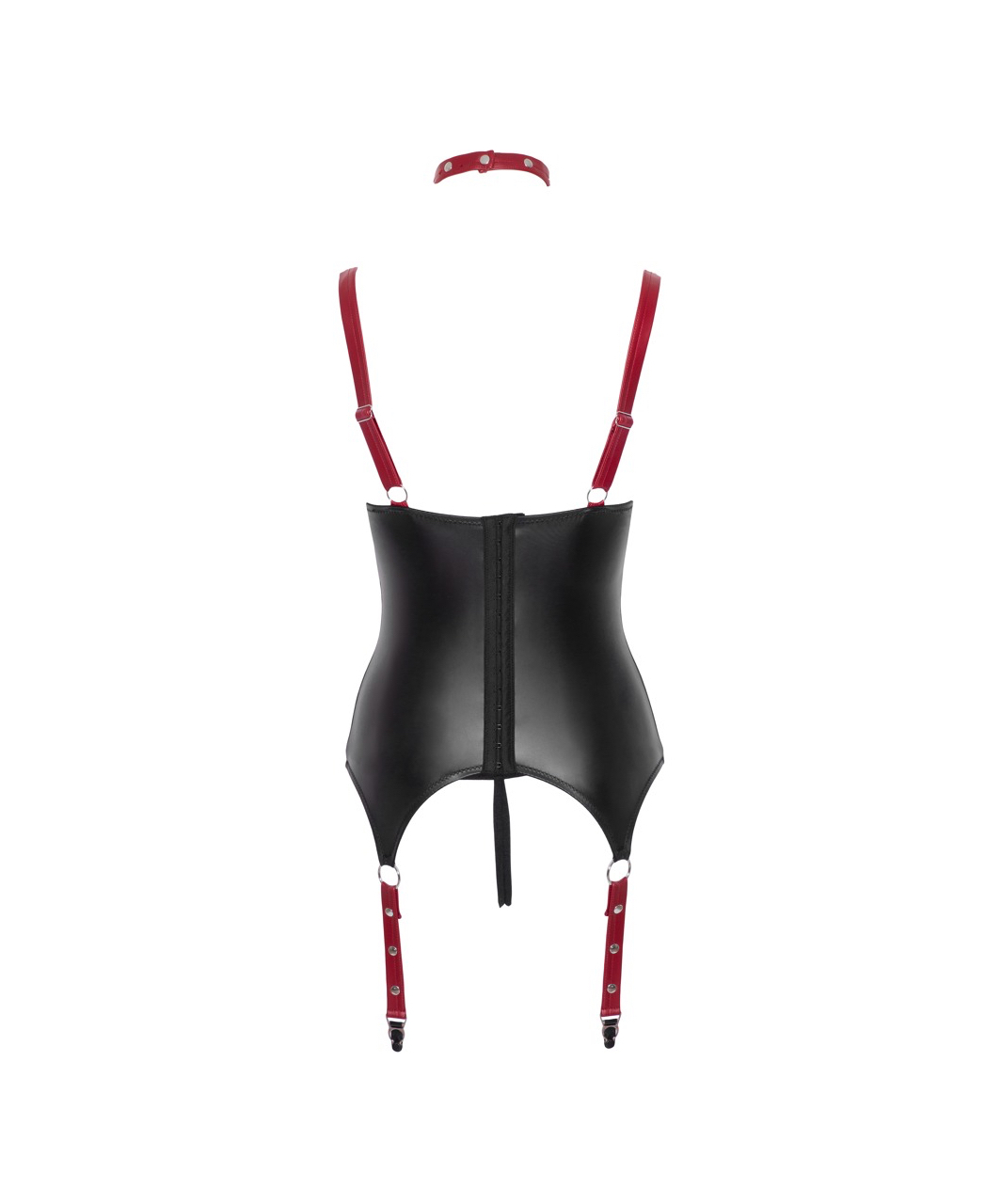 Cottelli Lingerie Bondage black matte look basque with red straps