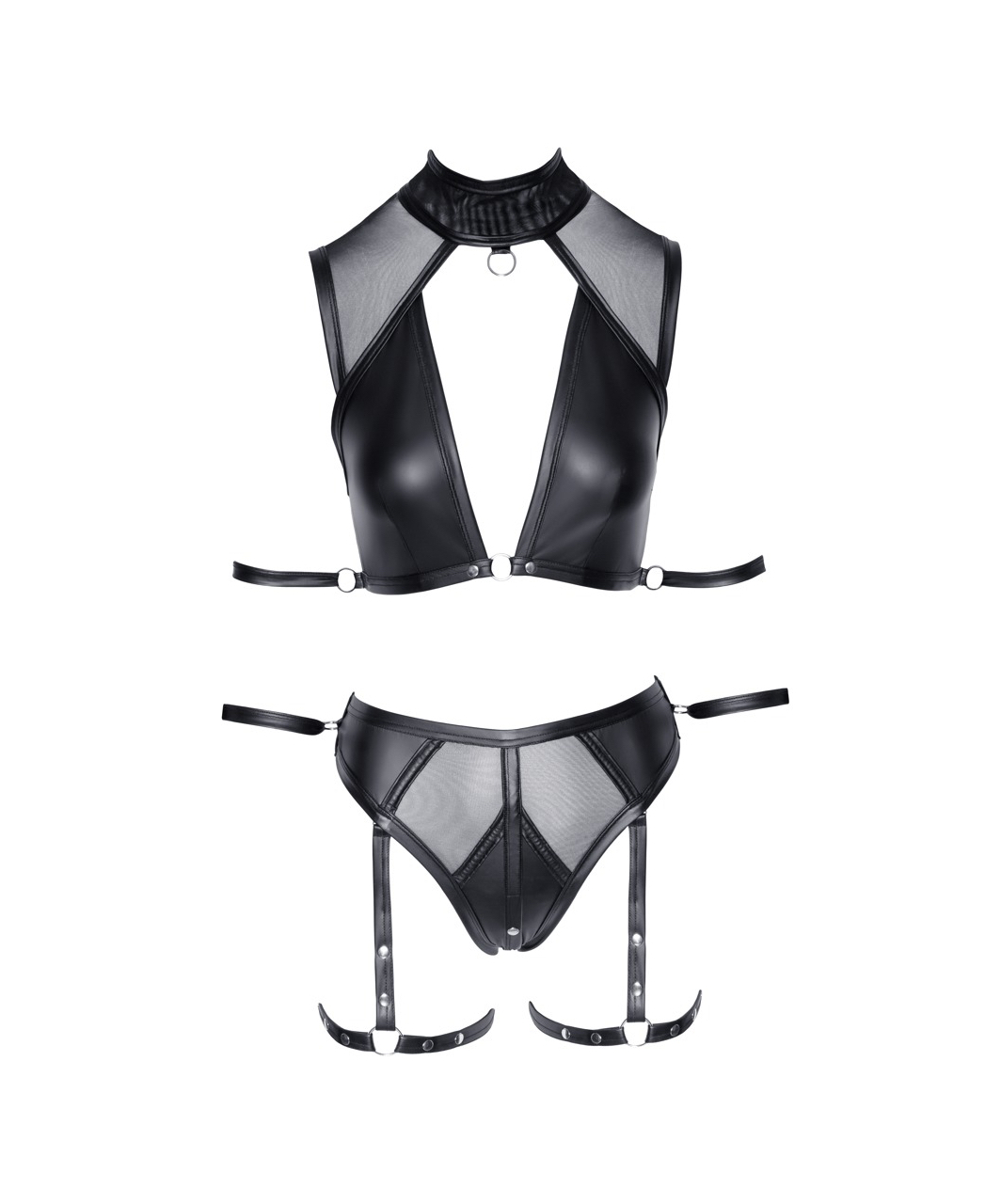 Cottelli Lingerie must läiketa sukahoidjakomplekt sidumismängudeks