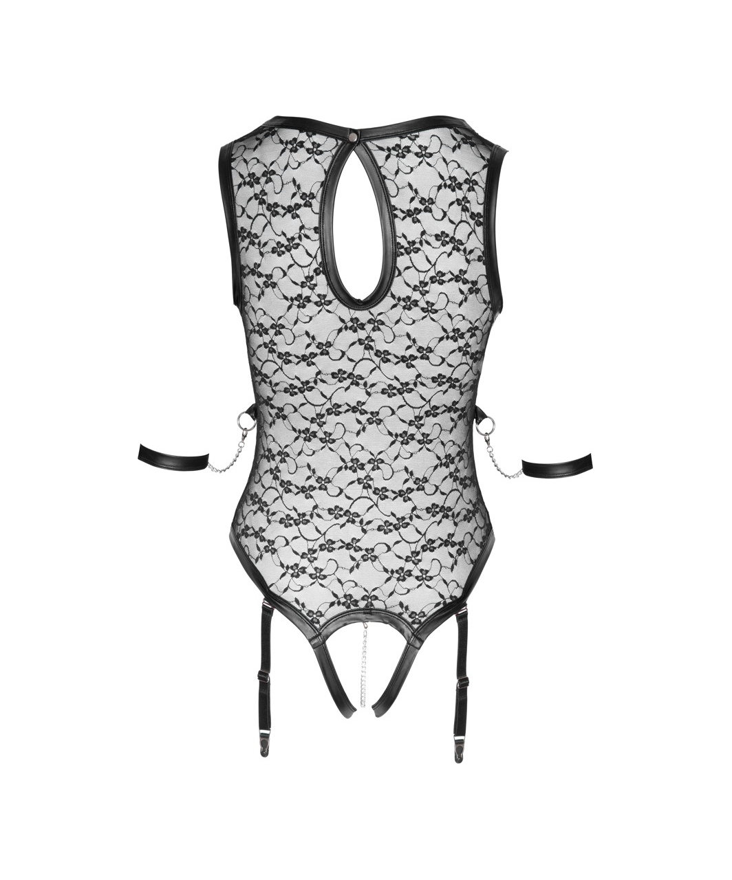 Cottelli Lingerie Bondage black sheer mesh crotchless suspender bodysuit