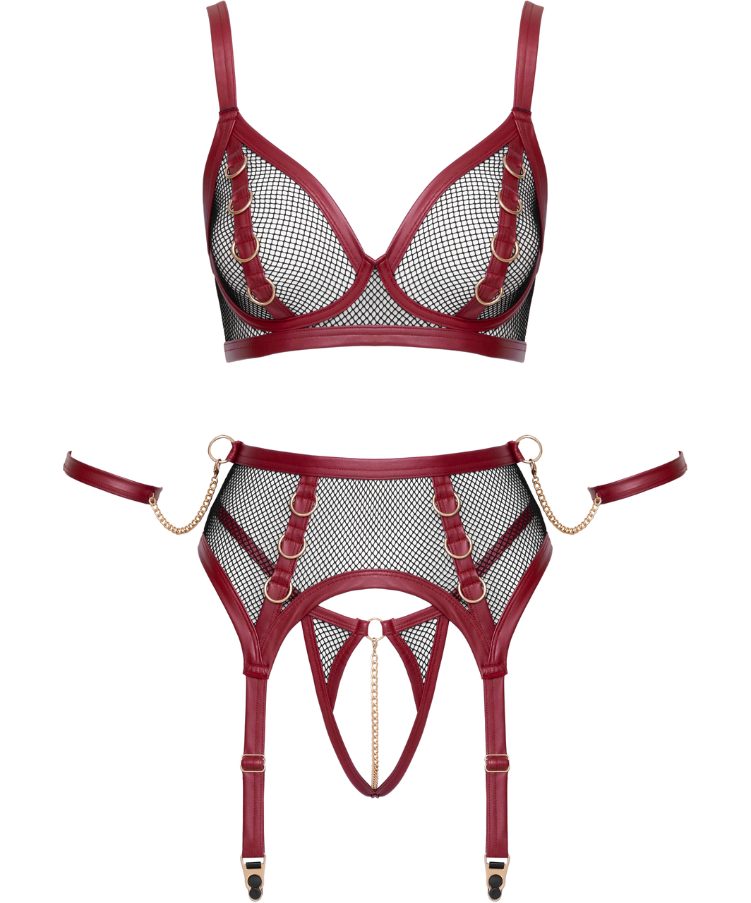 Bondage by Cottelli Devilysha net lingerie set with wrist cuffs