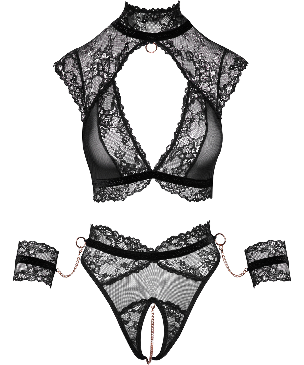 Bondage by Cottelli Luxynda lace lingerie set with wrist cuffs