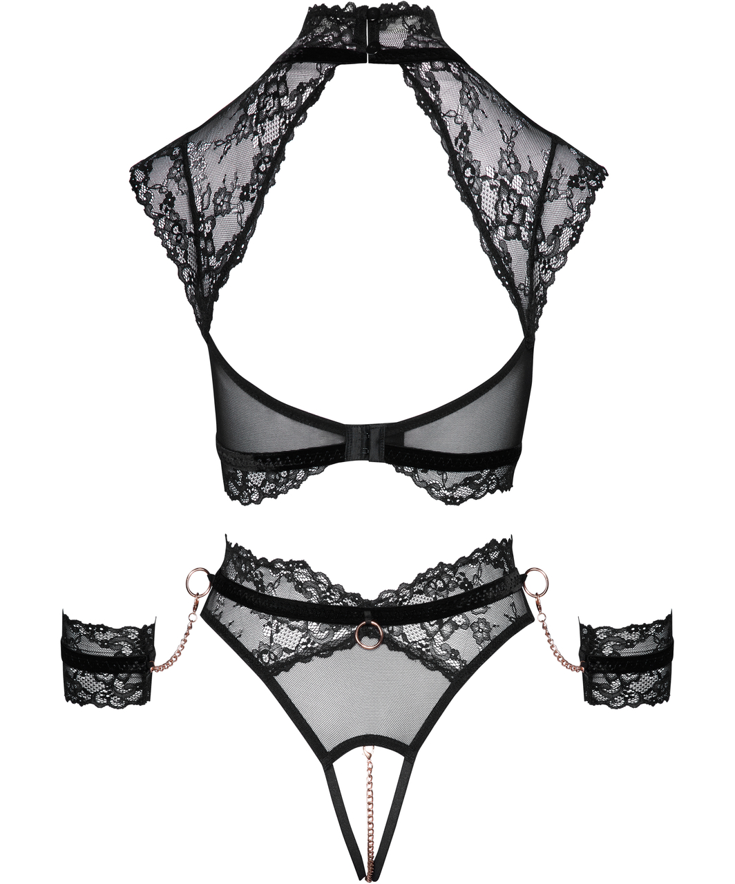 Bondage by Cottelli Luxynda lace lingerie set with wrist cuffs