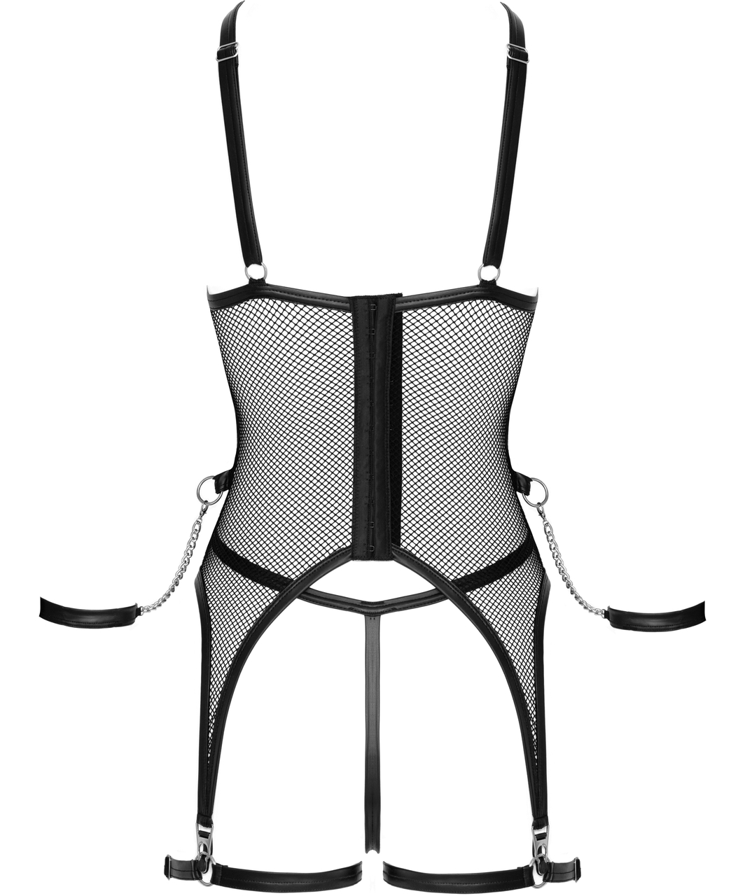 Bondage by Cottelli Malicent net garter slip with wrist cuffs