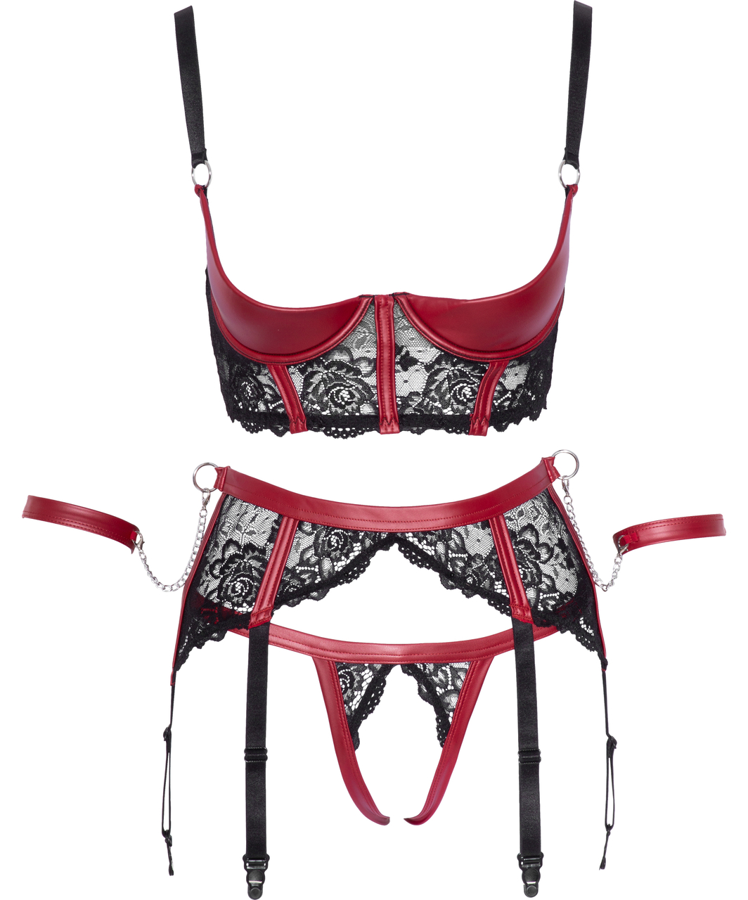Bondage by Cottelli Tribella open lingerie set with wrist cuffs