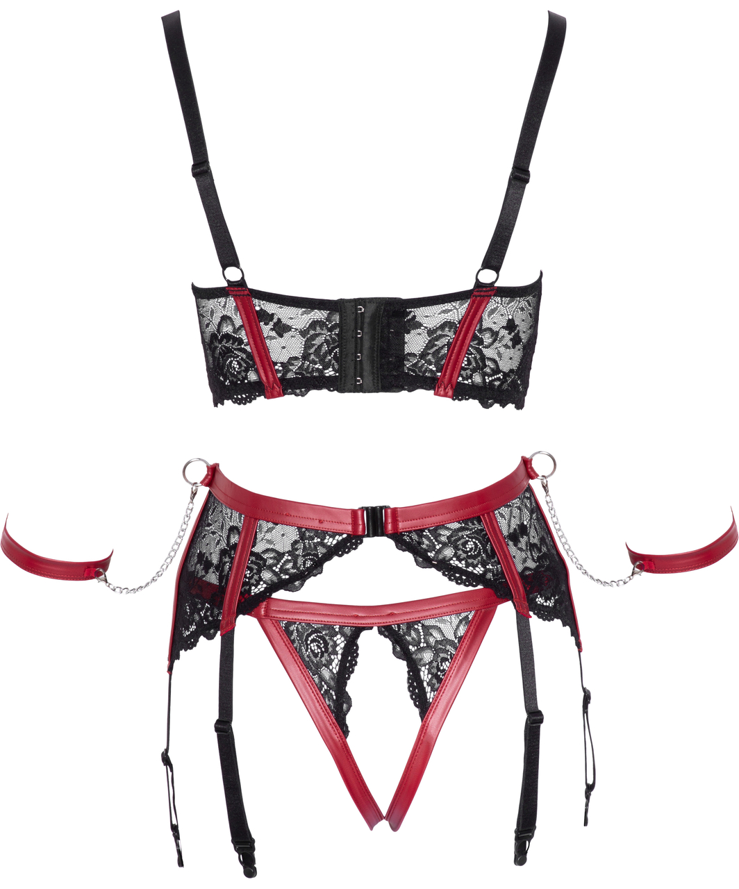 Bondage by Cottelli Tribella open lingerie set with wrist cuffs