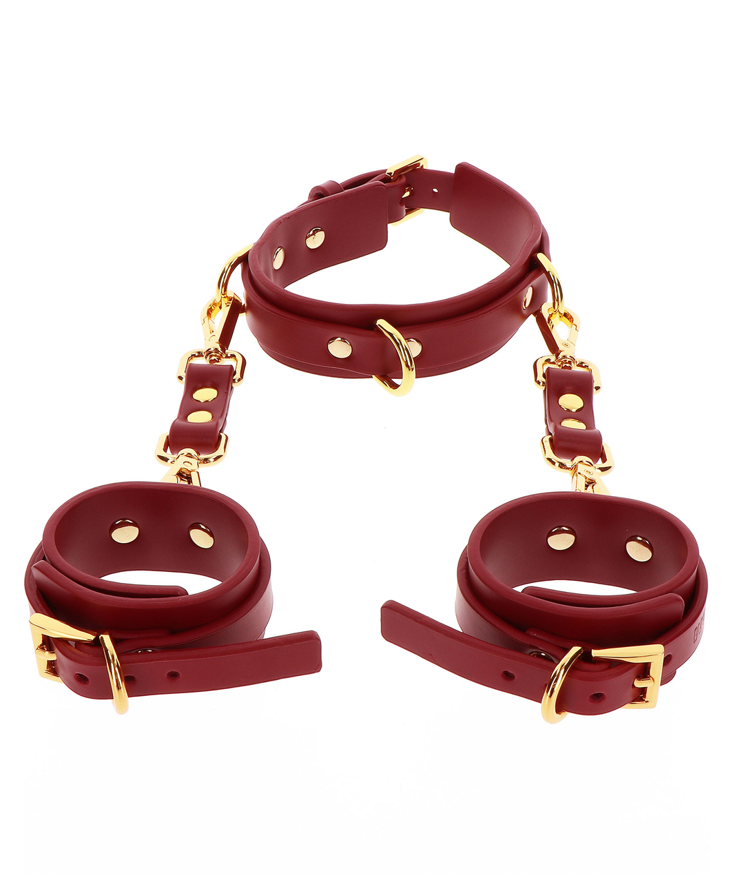 Taboom burgundy faux leather collar & wrist cuffs