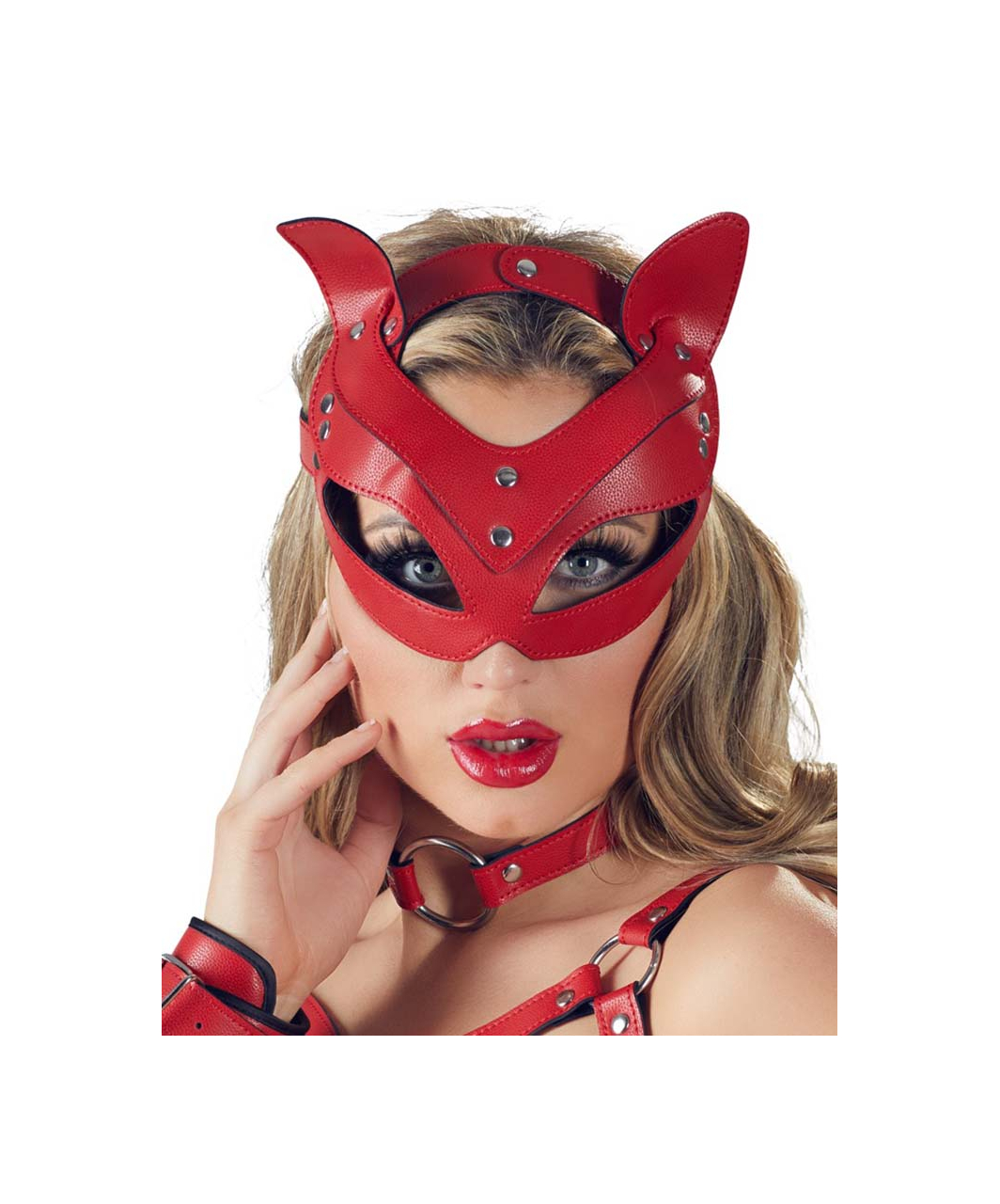 Bad Kitty red faux leather cat mask