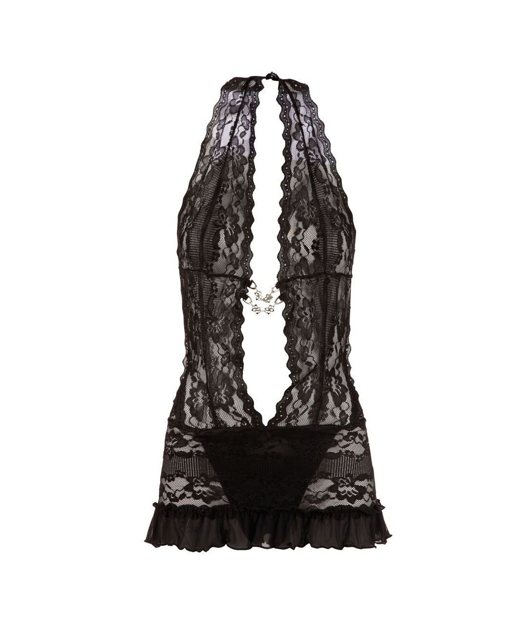 Cottelli Lingerie black lace halterneck mini dress