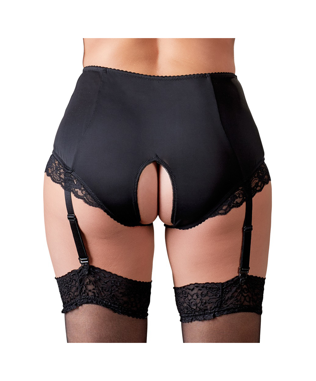 Cottelli Lingerie Czarne majtki bez krocza z szelkami