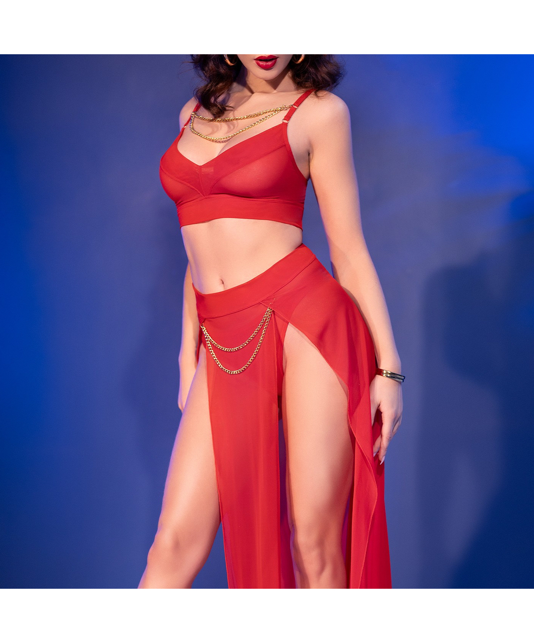 Chilirose CR 4850 raudonas liemenėlė ir sijonas su grandinėlėmis