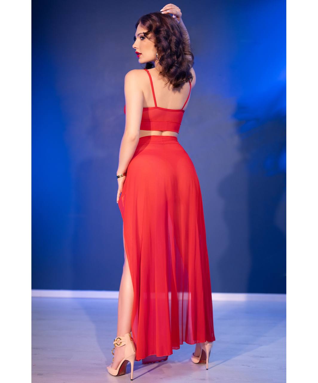 Chilirose CR 4850 raudonas liemenėlė ir sijonas su grandinėlėmis