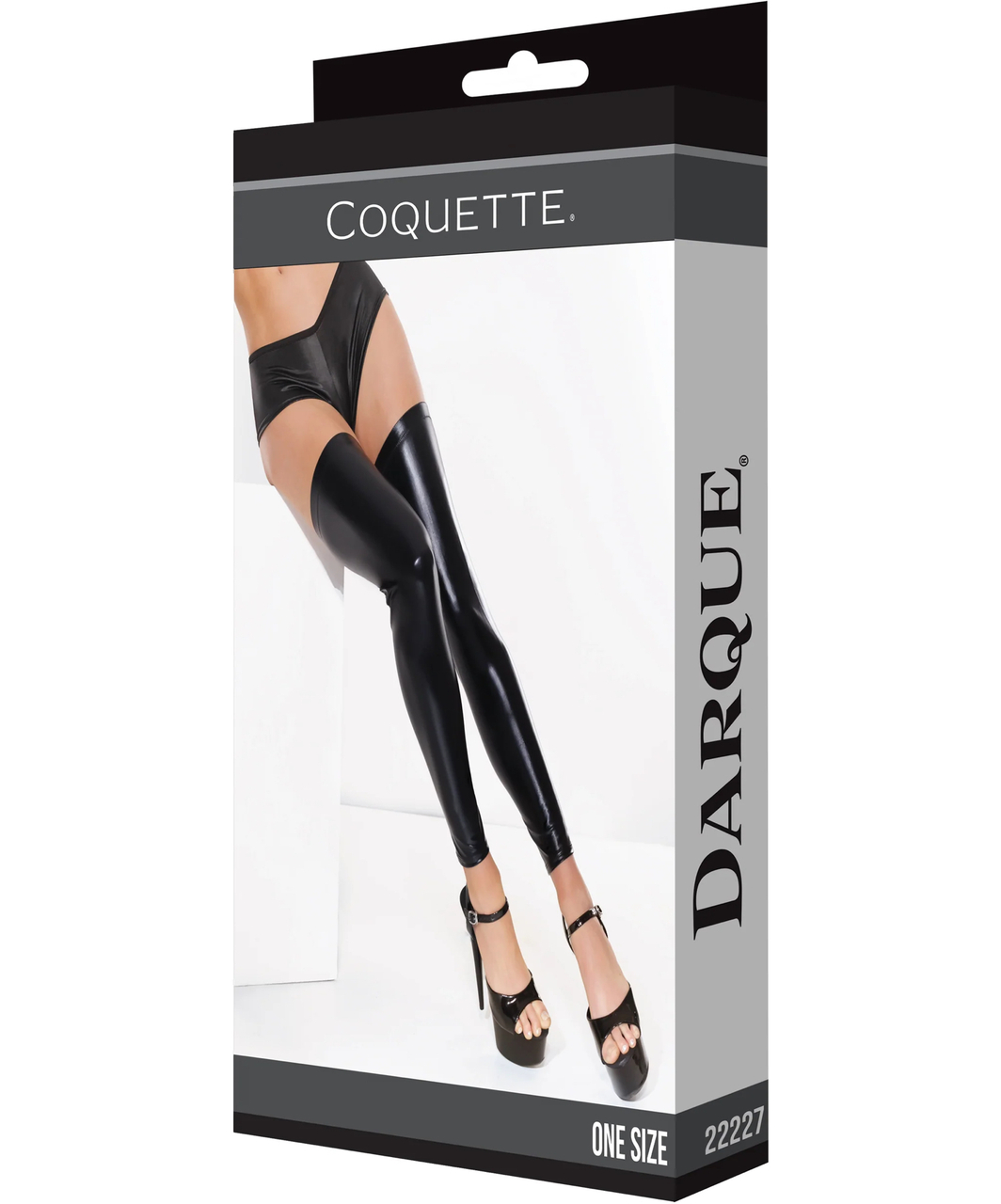 Coquette Lingerie black wet look footless hold-up stockings