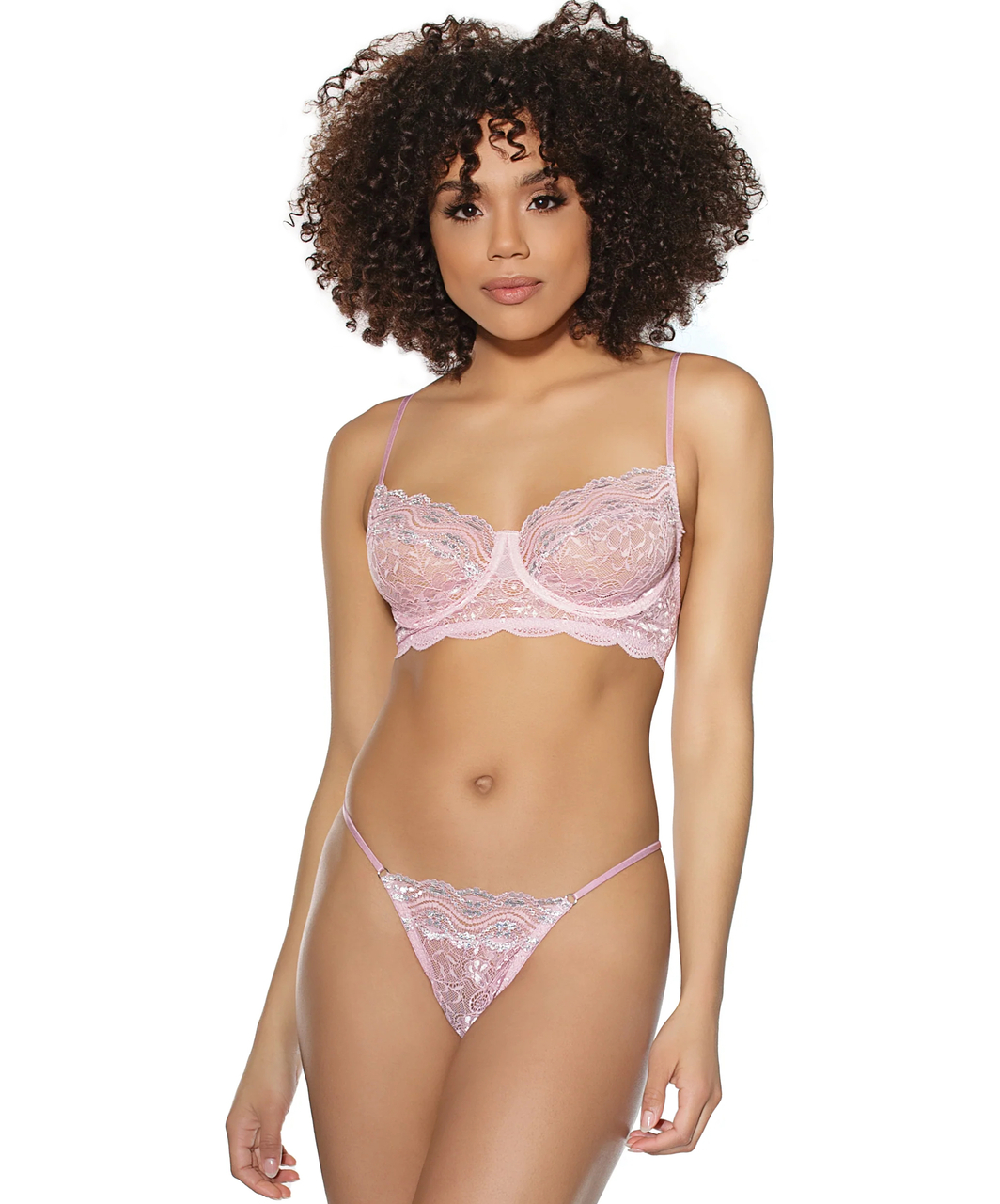Coquette Lingerie pink lace lingerie set with shimmer embroidery