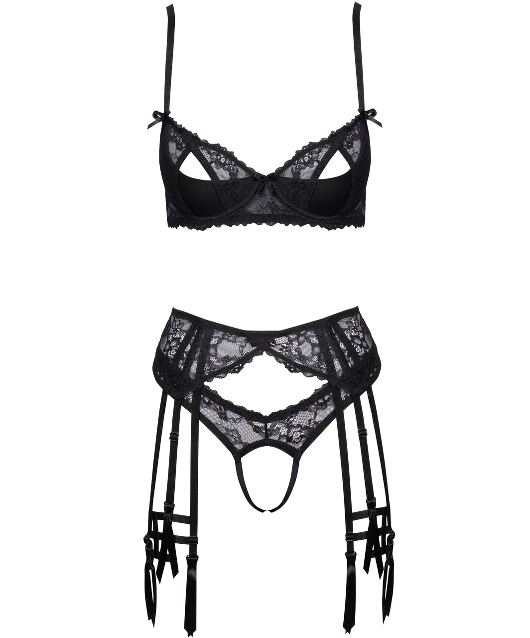 Cottelli Lingerie juodas nėriniuotas apatinio trikotažo rinkinys su petnešėlėmis