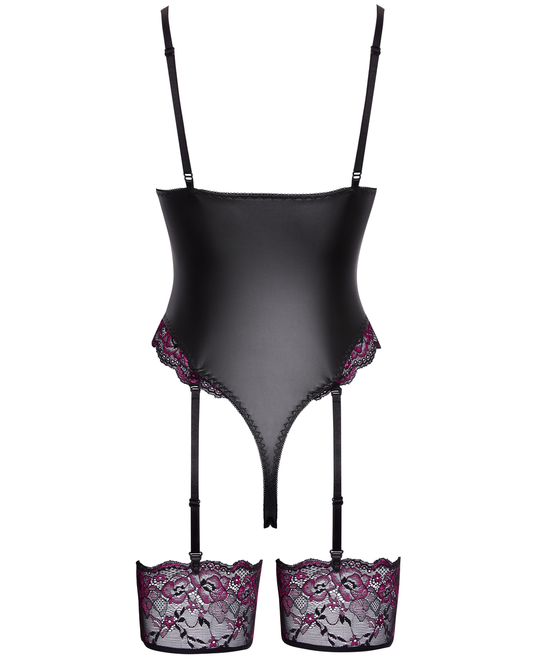 Cottelli Lingerie melns matēts bodijs ar mežģīņu zeķturiem