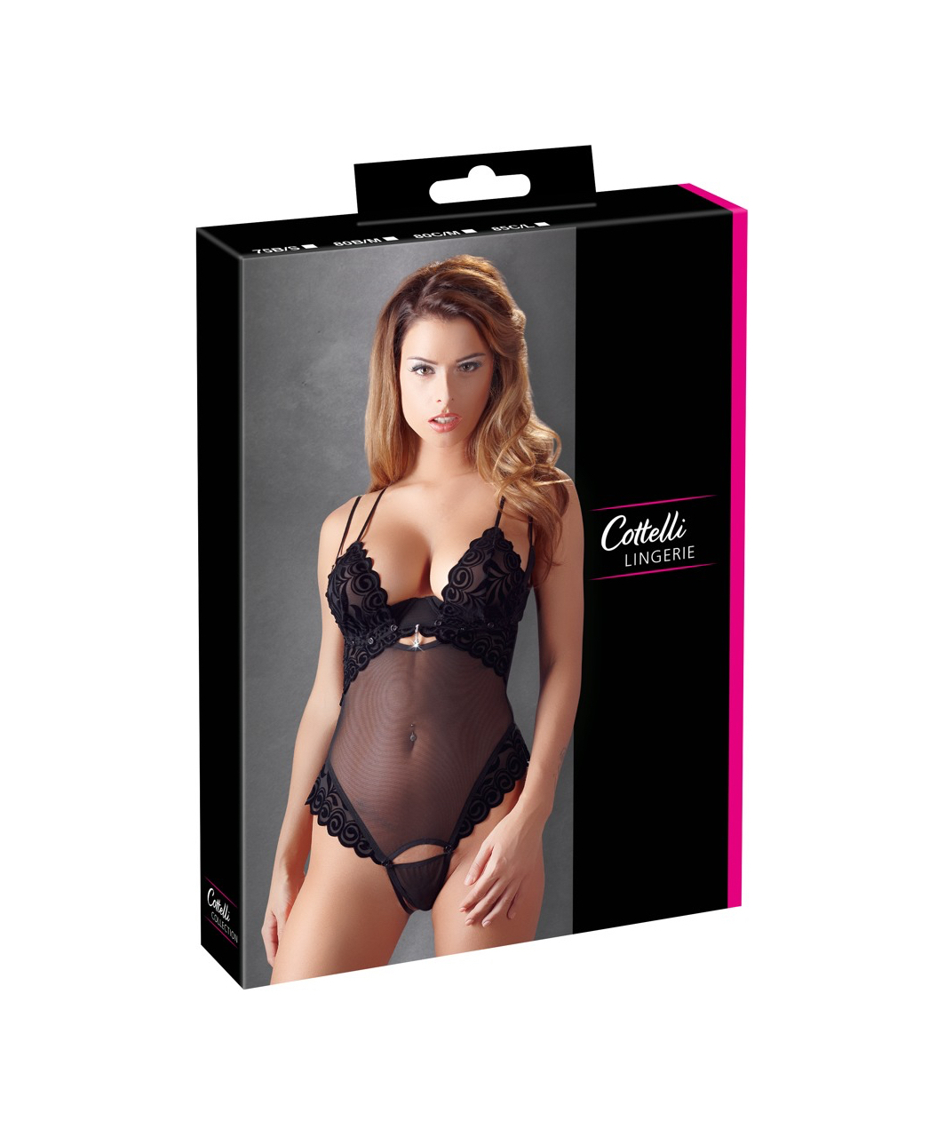 Cottelli Lingerie juodas bodis su flock spauda