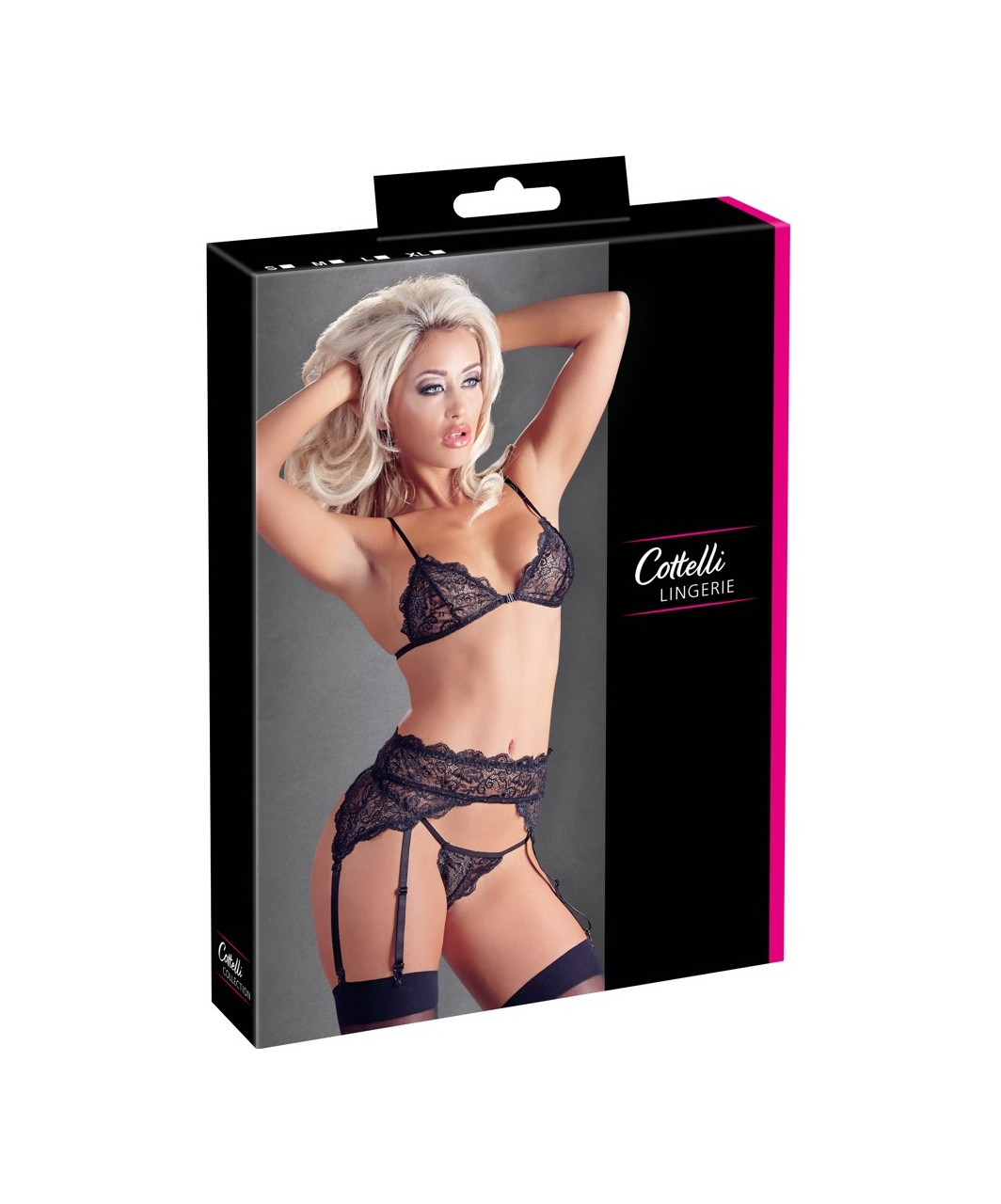 Cottelli Lingerie mustast pitsist kolmeosaline sukahoidjakomplekt