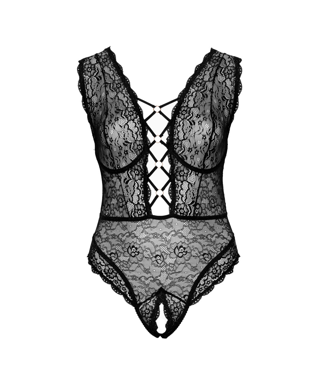 Cottelli Lingerie black lace crotchless bodysuit