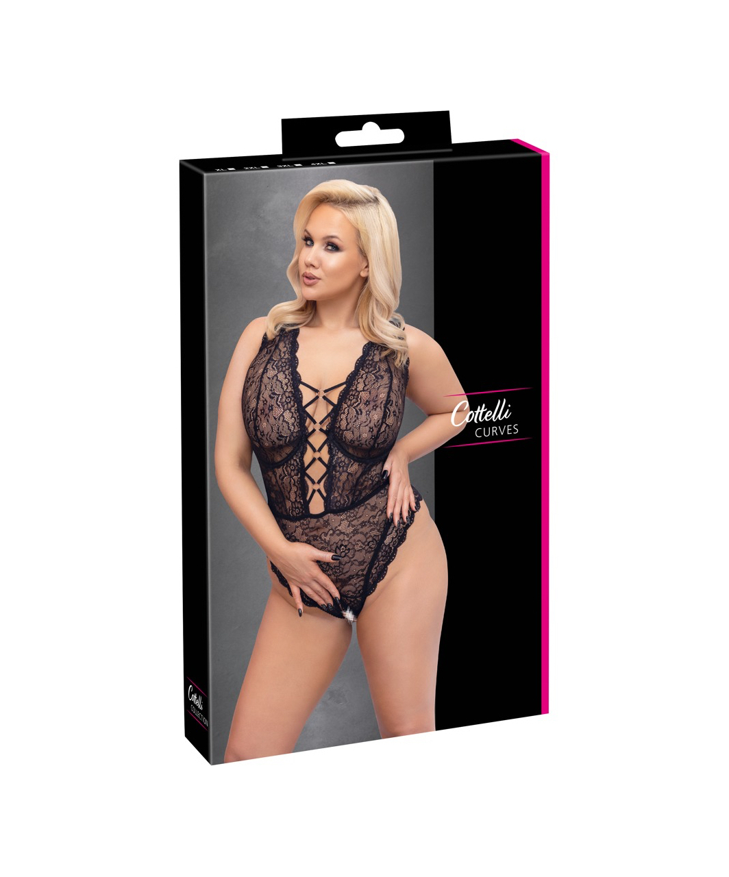 Cottelli Lingerie black lace crotchless bodysuit