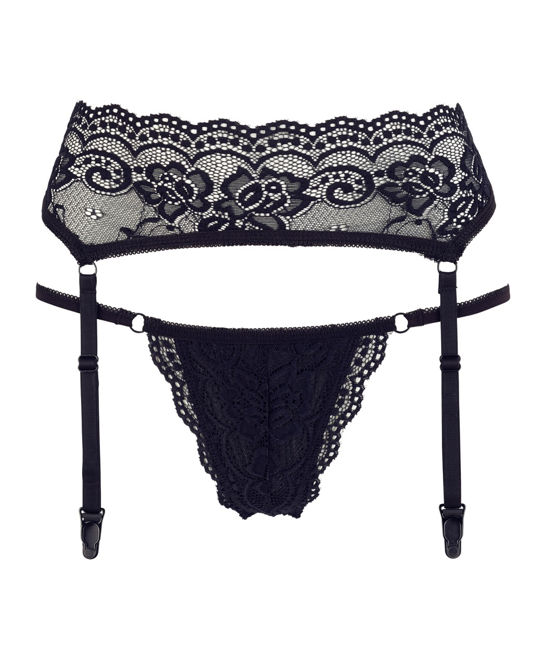 Cottelli Lingerie black lace garter belt with string