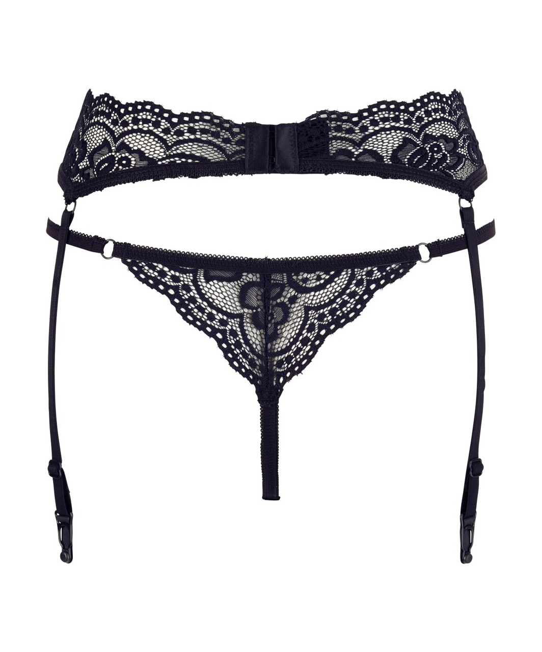 Cottelli Lingerie black lace garter belt with string