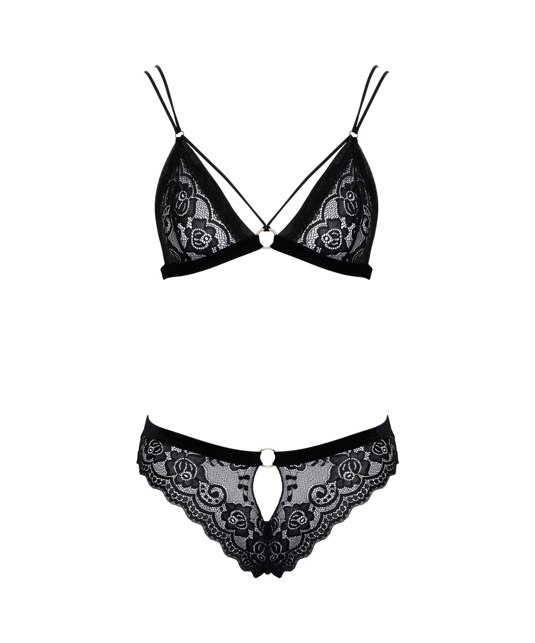 Cottelli Lingerie black lace lingerie set with stimulating pearls