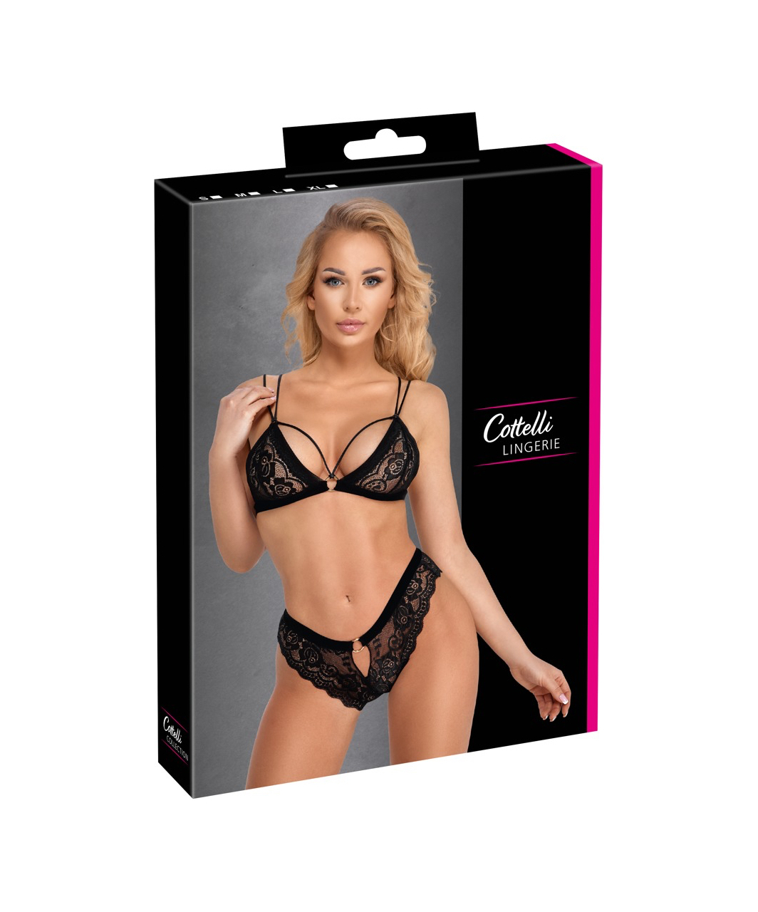 Cottelli Lingerie melns mežģīņu apakšveļas komplekts ar stimulējošām pērlītēm