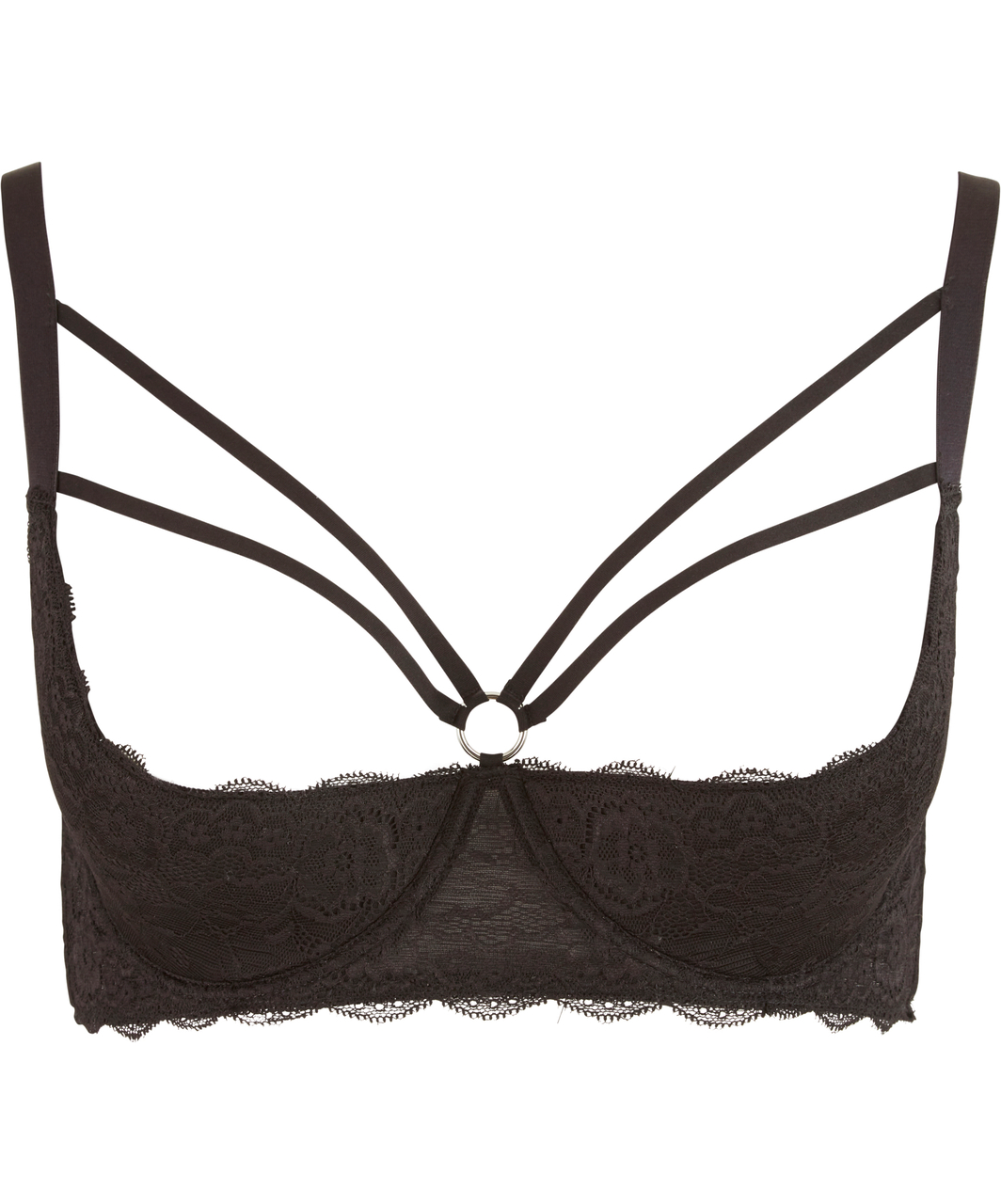 Cottelli Lingerie black lace shelf bra with decorative straps