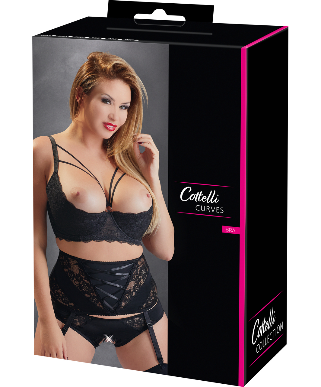 Cottelli Lingerie black lace shelf bra with decorative straps