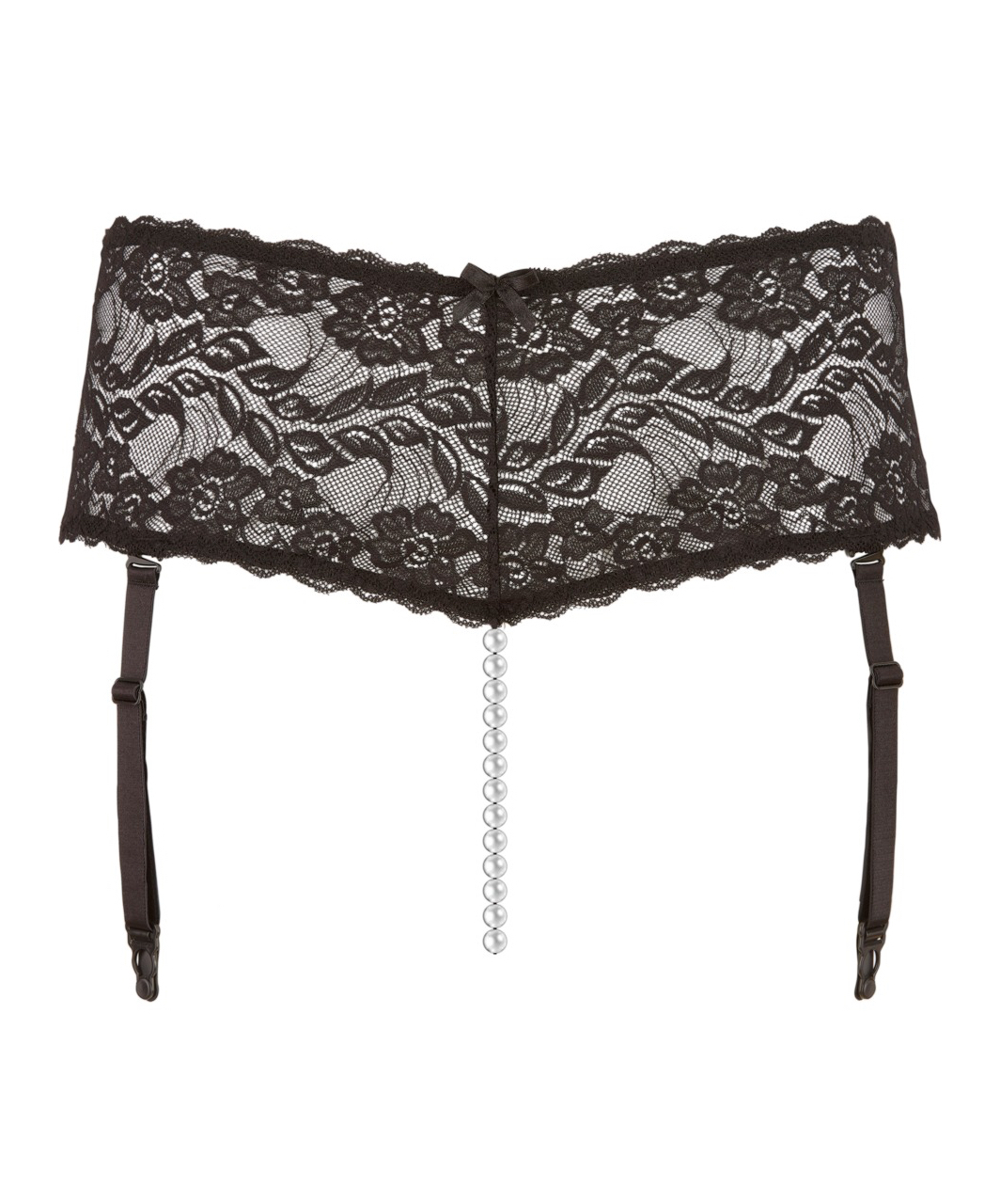 Cottelli Lingerie black lace suspender belt with pearls