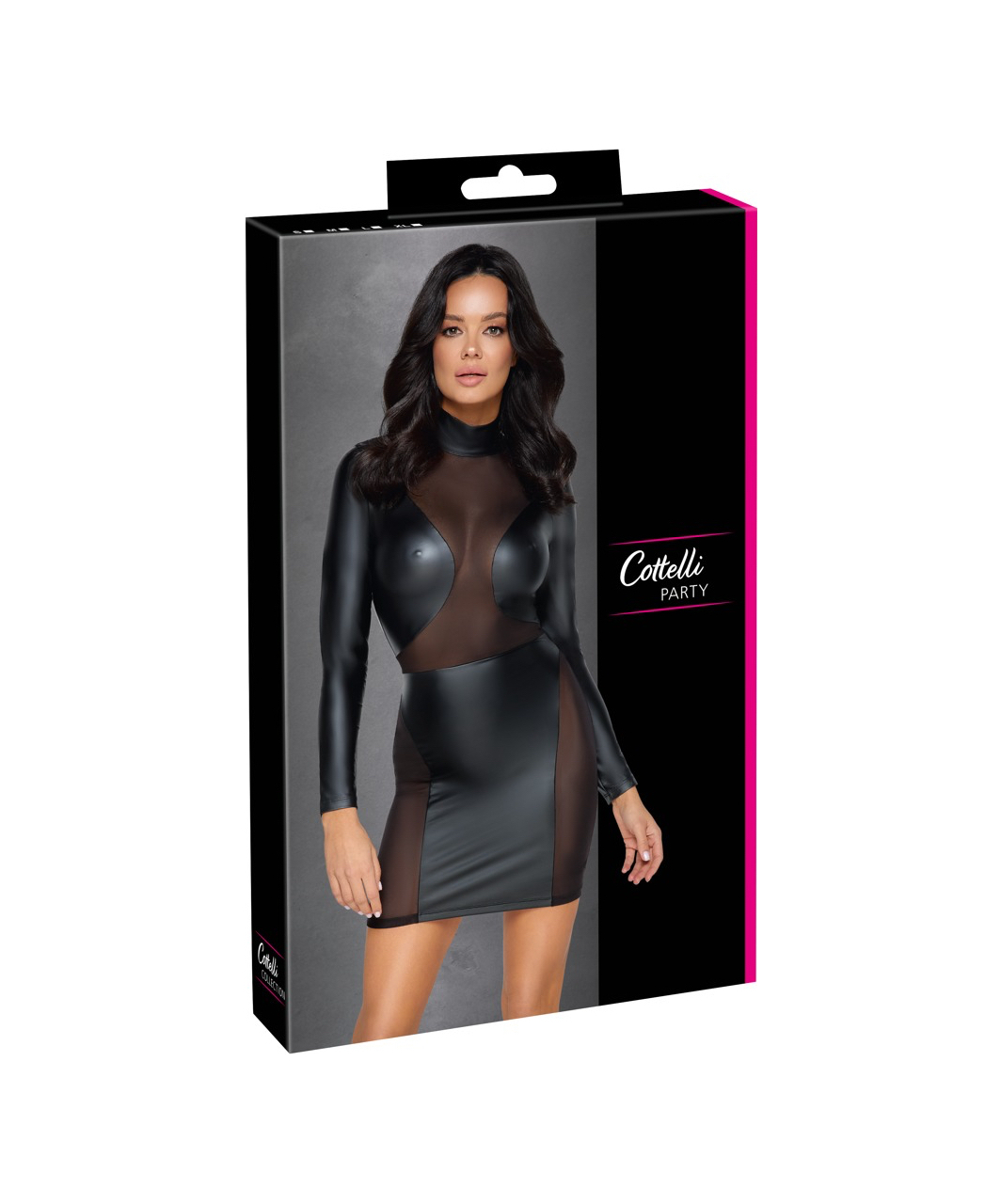 Cottelli Lingerie black matte look mini dress with sheer mesh inserts