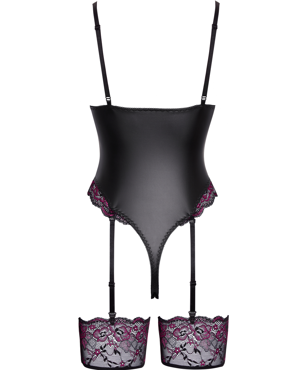 Cottelli Lingerie черный матовый боди с розовым кружевом