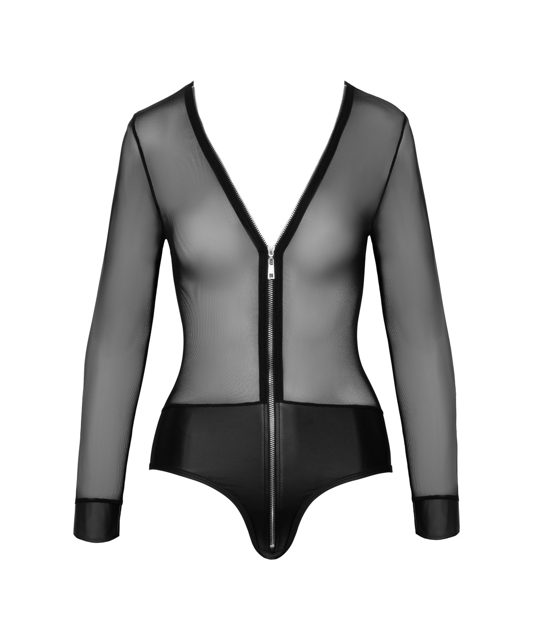 Cottelli Lingerie black sheer mesh bodysuit with zipper
