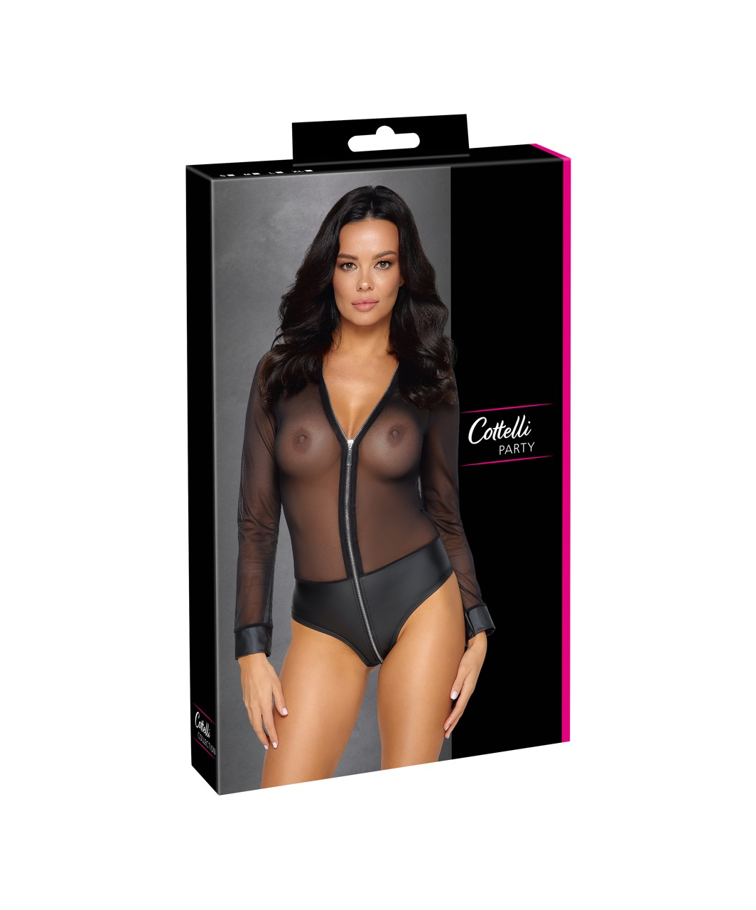 Cottelli Lingerie black sheer mesh bodysuit with zipper