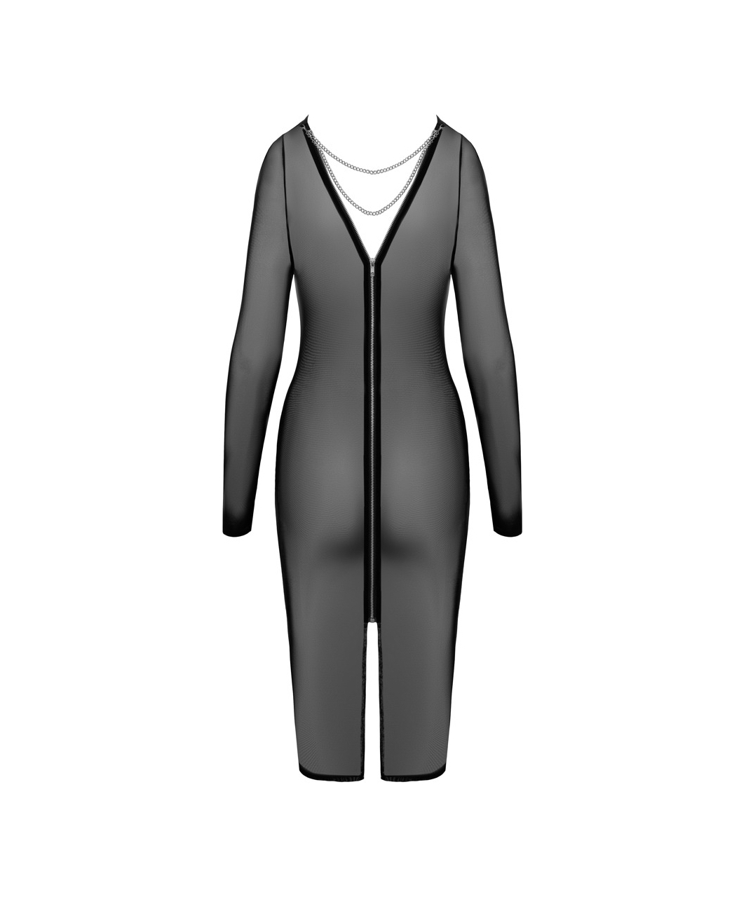 Cottelli Lingerie black sheer mesh dress with back zipper & chains