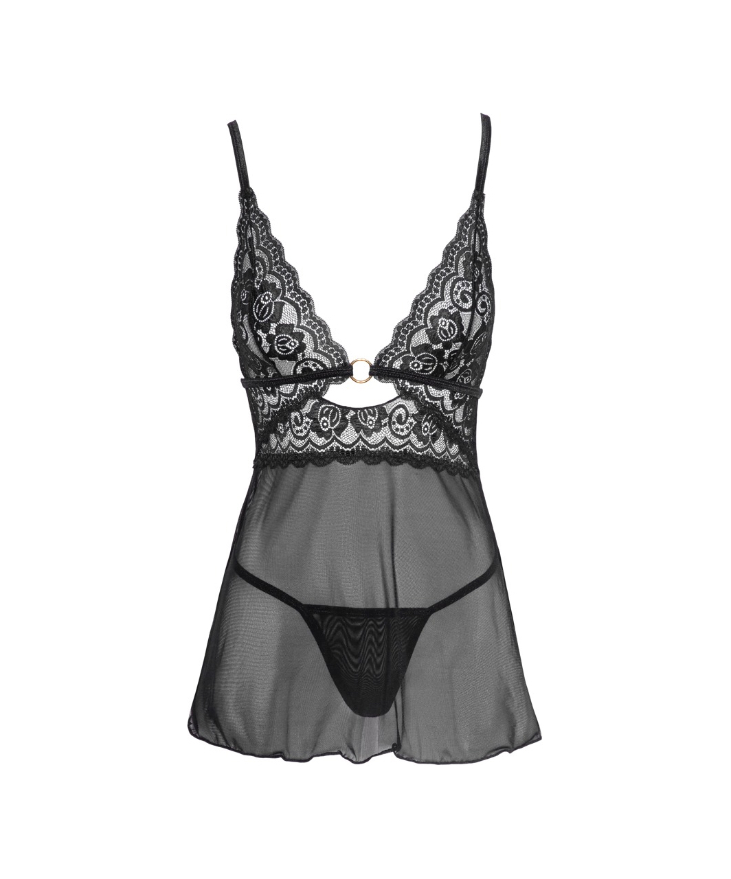 Cottelli Lingerie black sheer mesh & lace babydoll