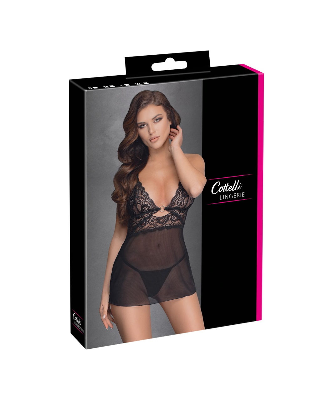 Cottelli Lingerie black sheer mesh & lace babydoll