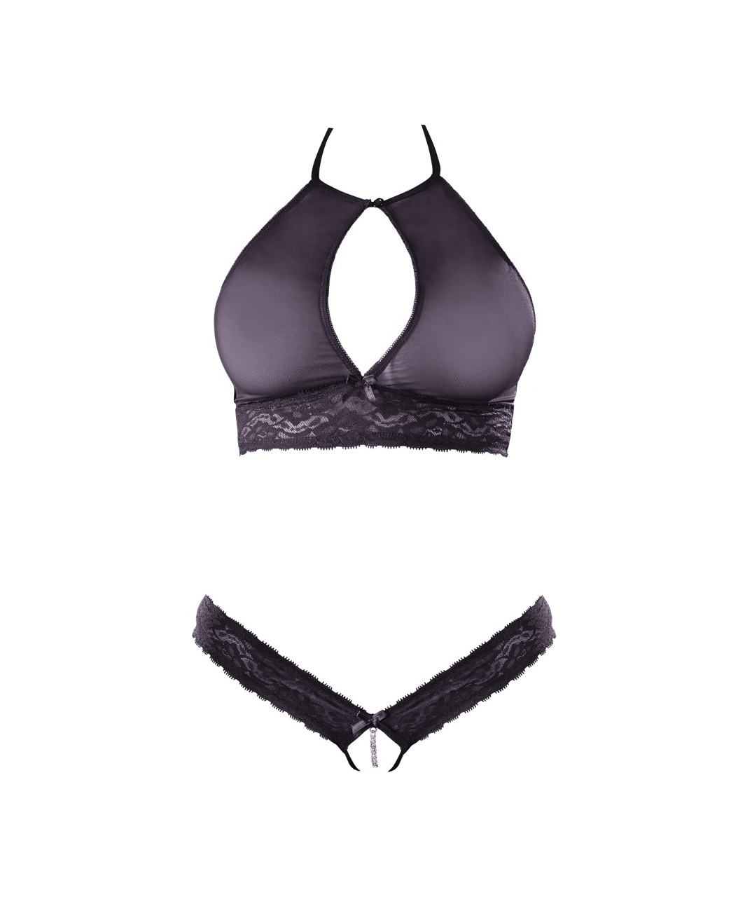 Cottelli Lingerie black sheer mesh & lace lingerie set