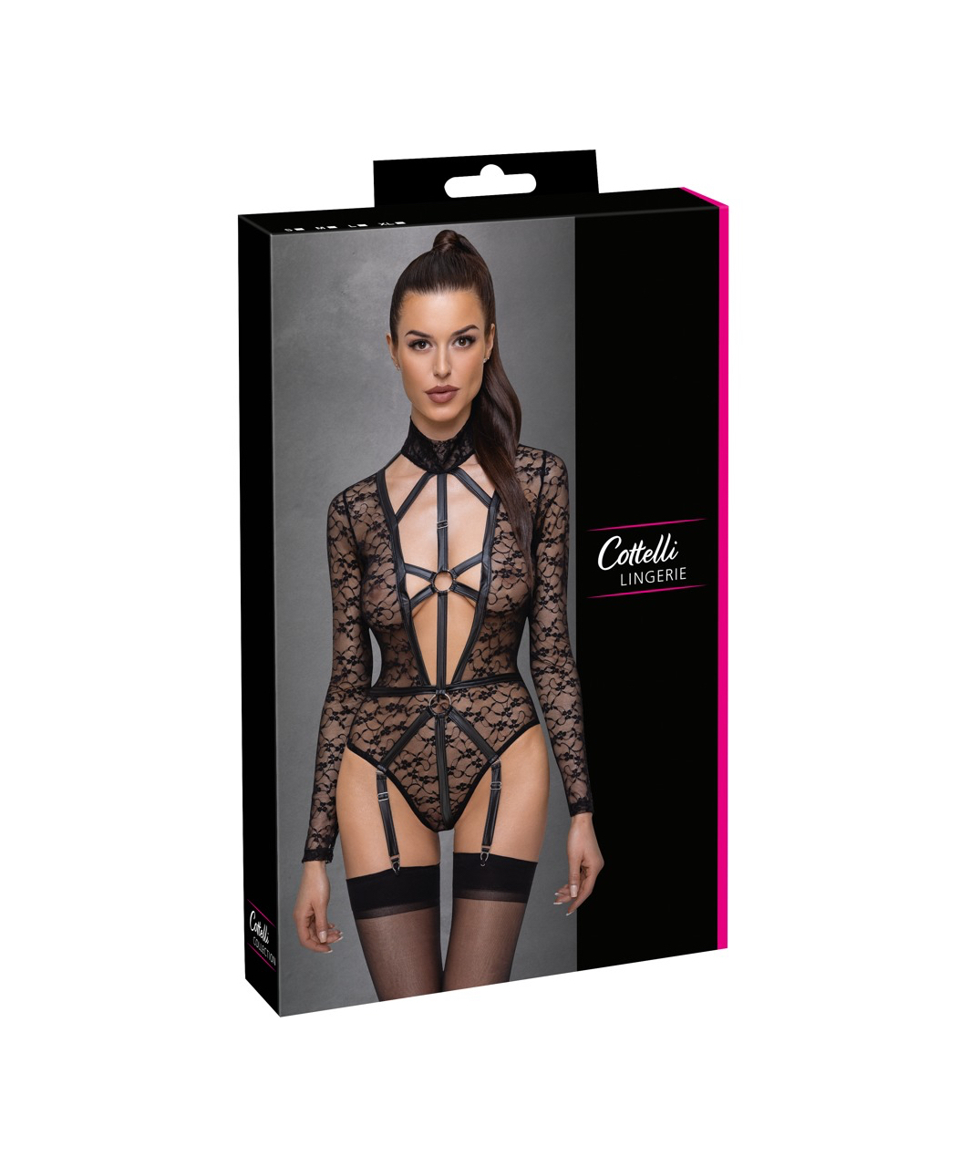 Cottelli Lingerie black sheer mesh suspender bodysuit