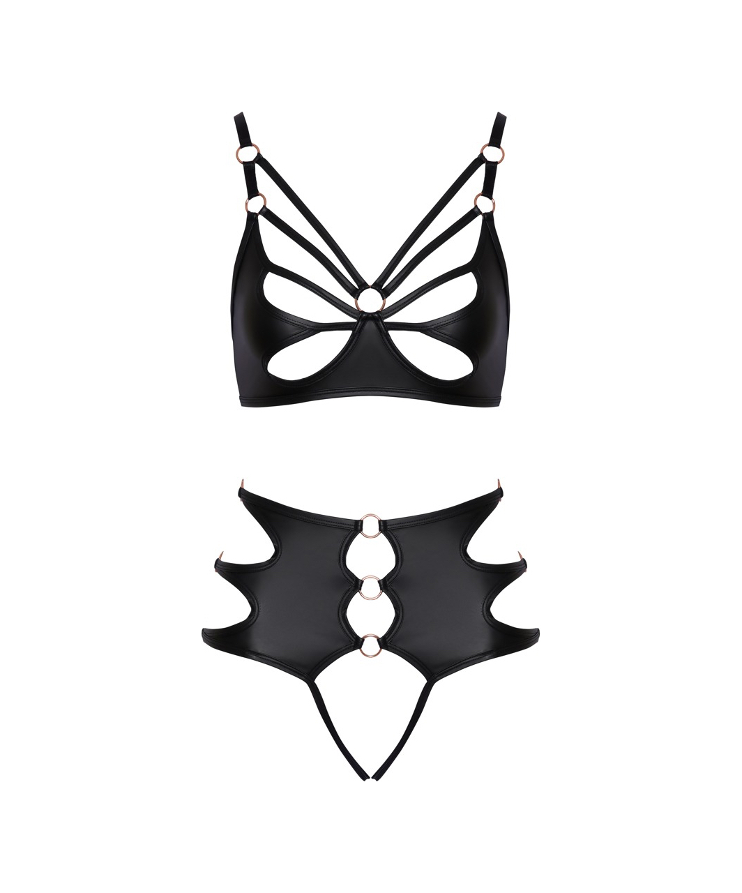 Cottelli Lingerie Czarny matowy biustonosz i majtki bez krocza