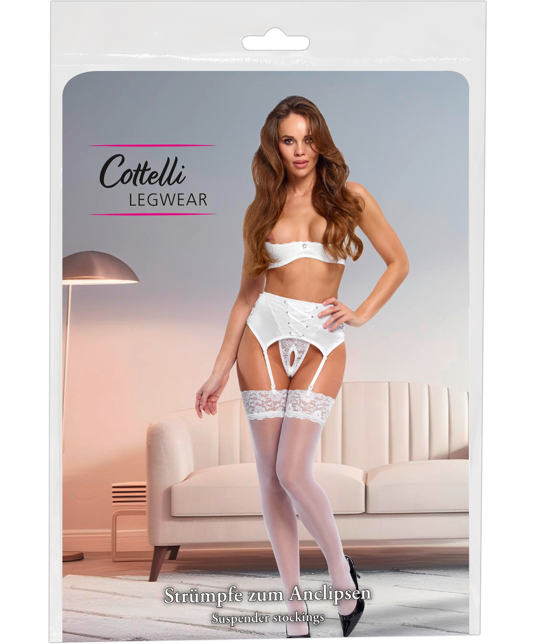 Cottelli Lingerie Blanche valkoiset sukkanauhasukat